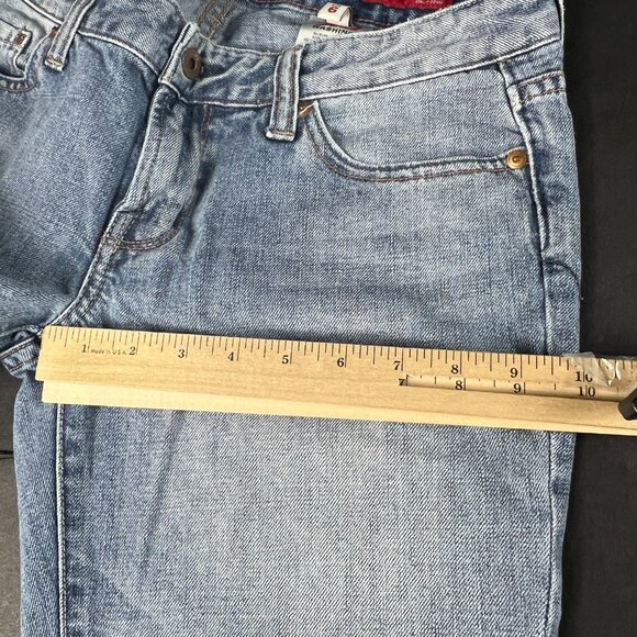Express X2 Jeans Women's Measured 32x32 Slim Low Rise Flare Blue Denim Tag 6 L - Picture 14 of 16